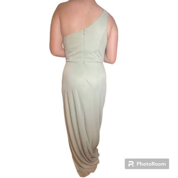 Azazie Dusty Sage One Shoulder Gown - Picture 5 of 12